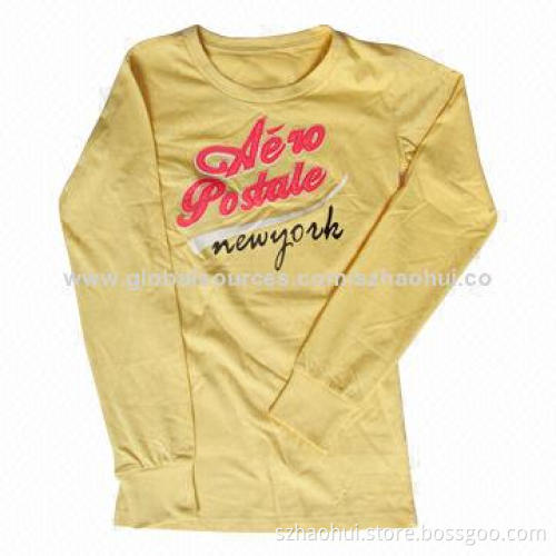 Cotton long sleeve tee with embroidery and silkscreen print